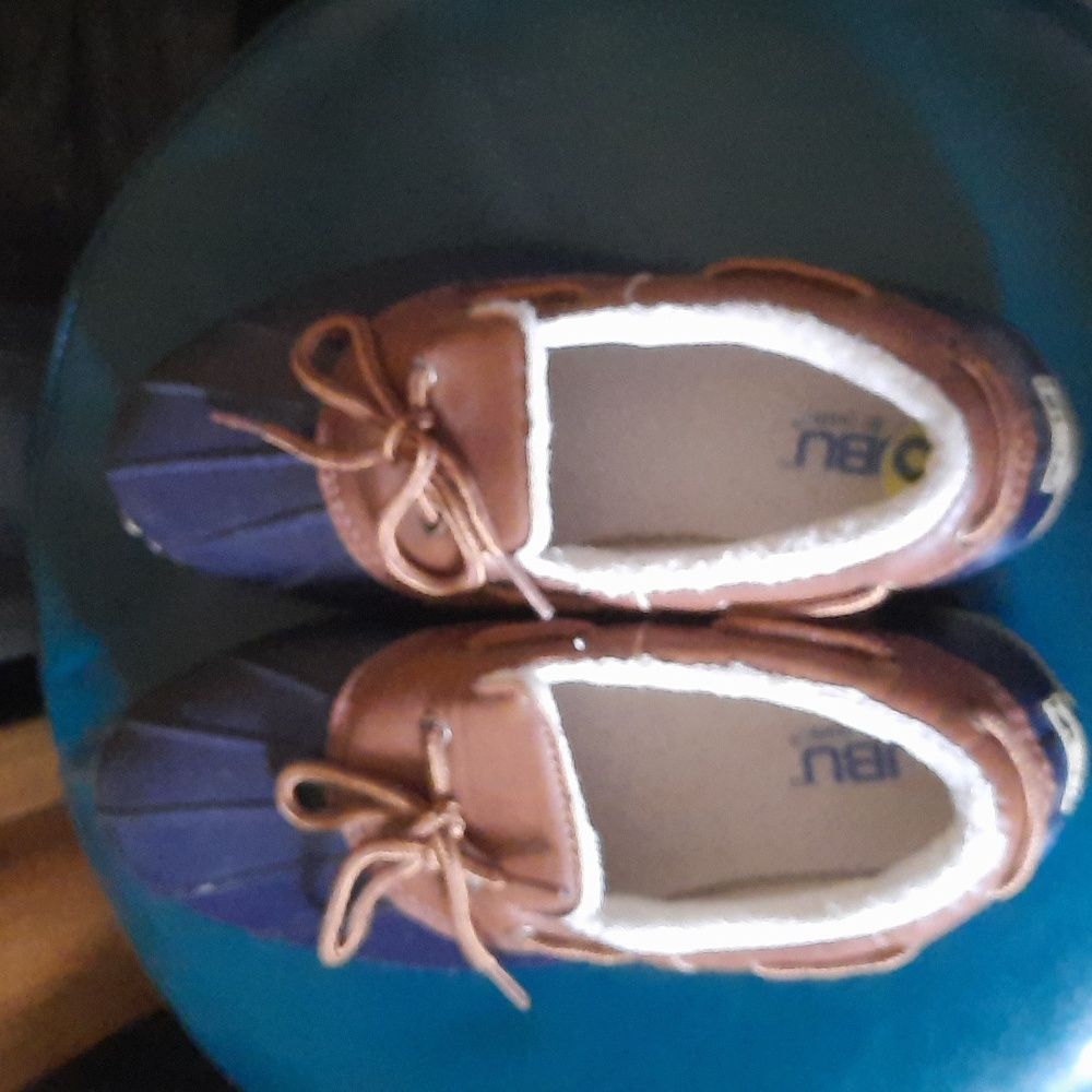 JBU Women’s Two-Tone Brown & Navy Duck Moccasins SZ 9